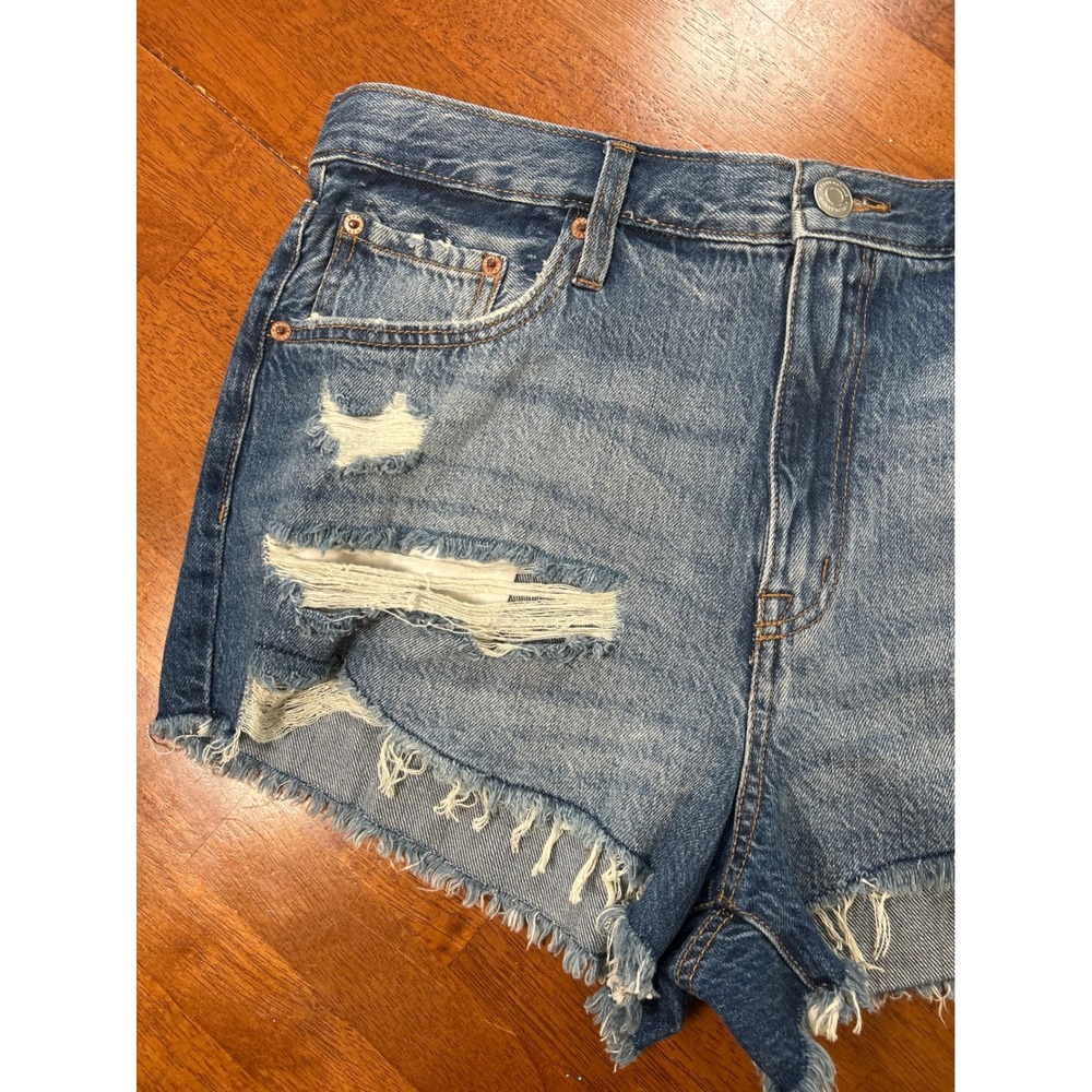 New Aeropostale Denim Shorts Womens 12 Blue Distressed Vintage High Rise Shorty - Picture 2 of 11